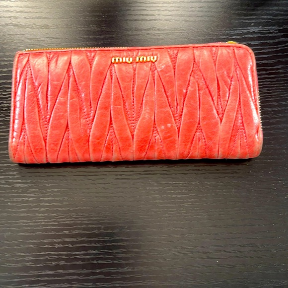 Handbags - Miu Miu Gathered Leather Long Zippered Wallet